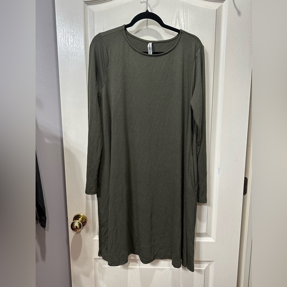 Zenana Outfitters Olive Green Long Sleeve Tee shirt Dress